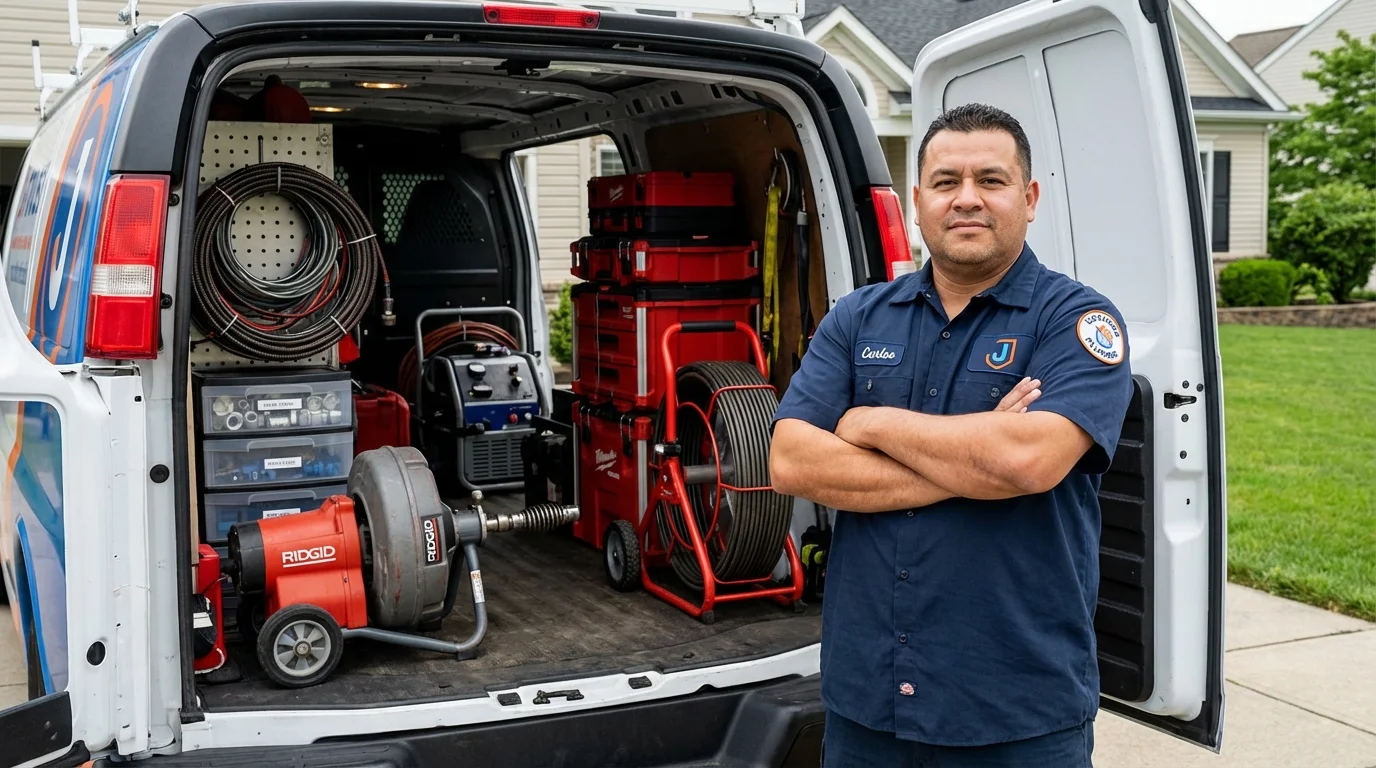 Professional drain cleaning equipment and Johns Plumbing LLC plumber in Kenilworth