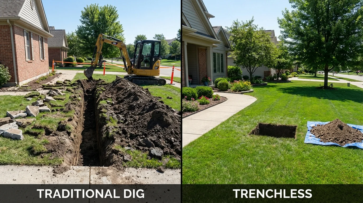 Trenchless sewer repair with minimal yard damage versus traditional excavation in Kenilworth, NJ